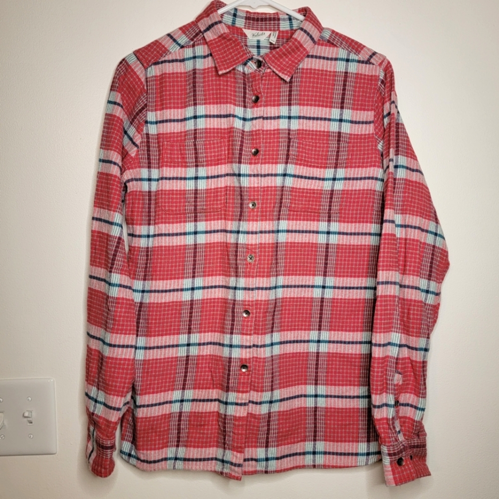 Woolrich Flannel Button Down Sz Md Traditional Cotton Red Blue Plaid Fall Shirt